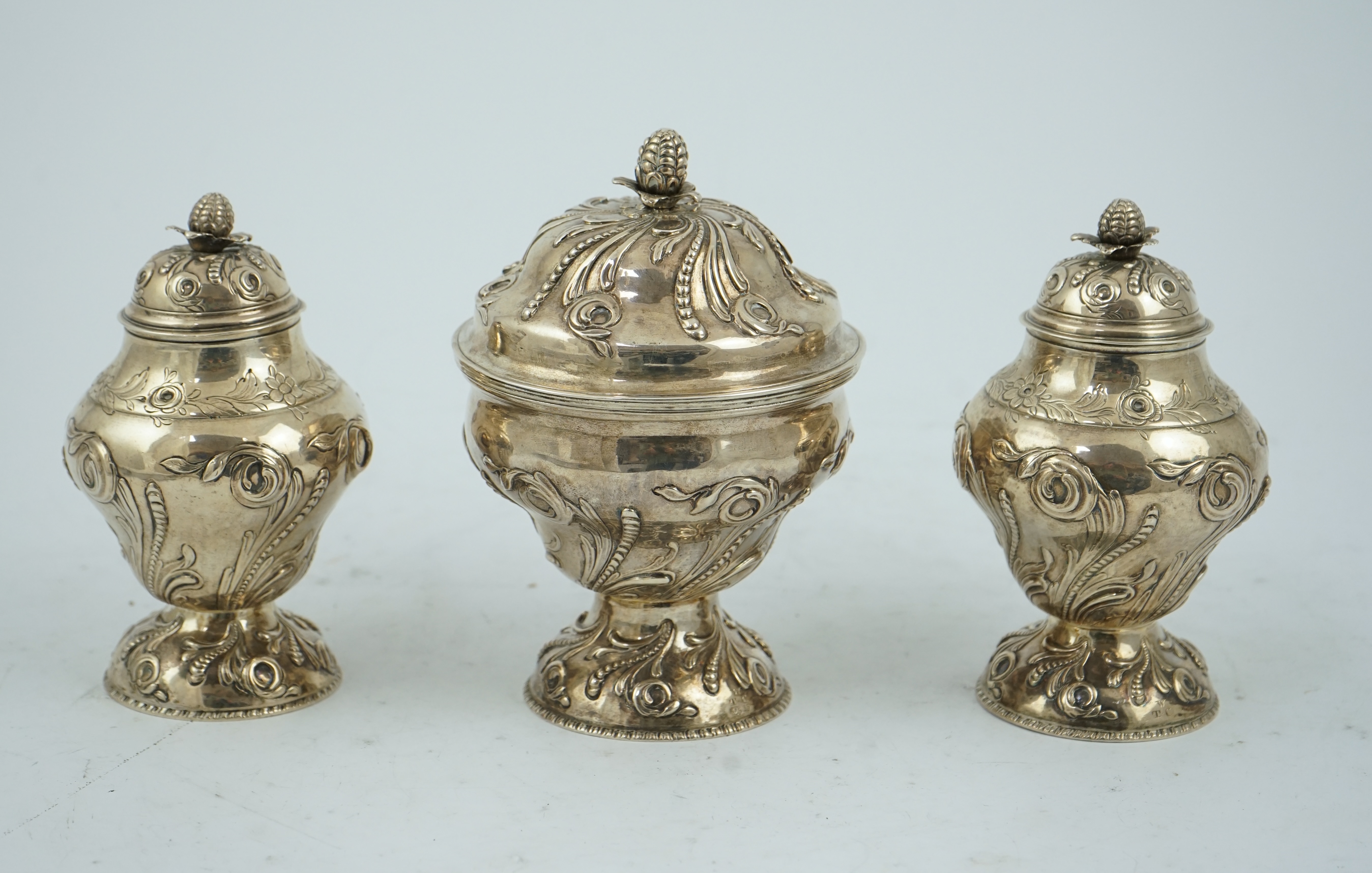 A pair of early George III silver tea caddies and a sugar bowl, by Samuel Taylor